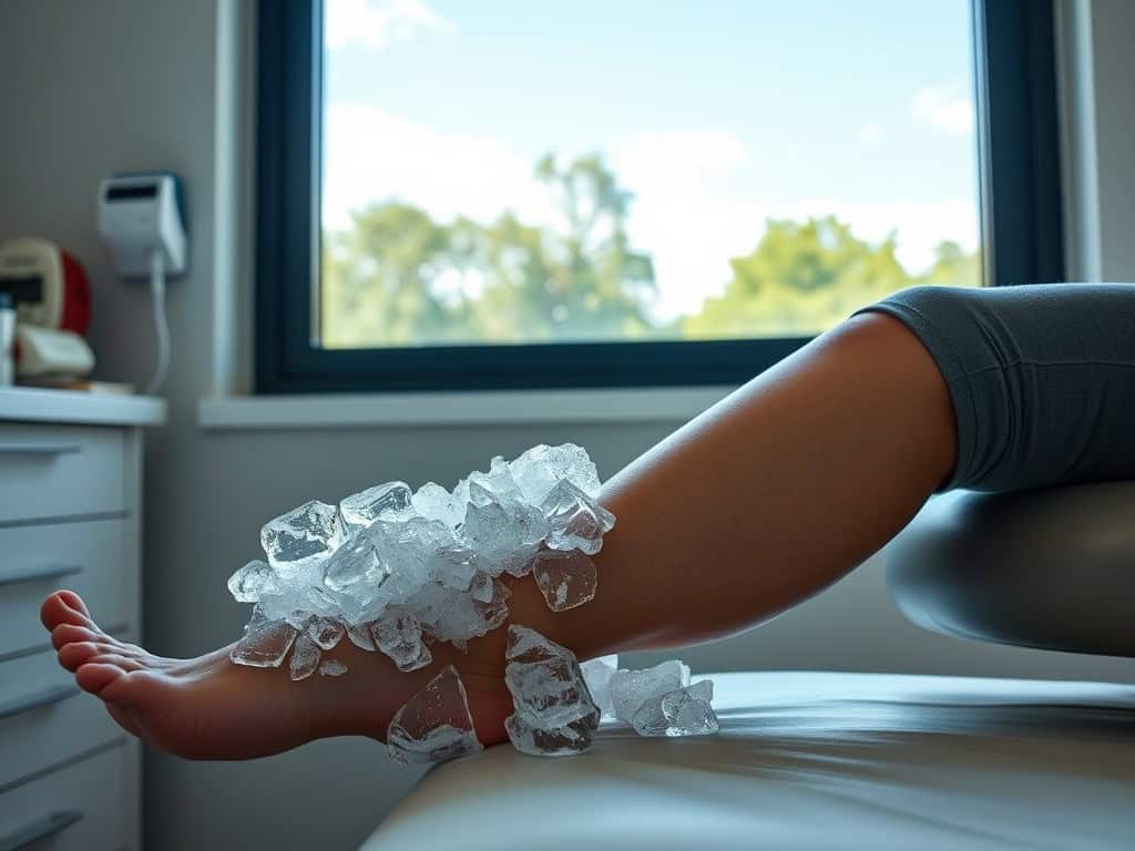 Ice pack on arm for cold therapy.