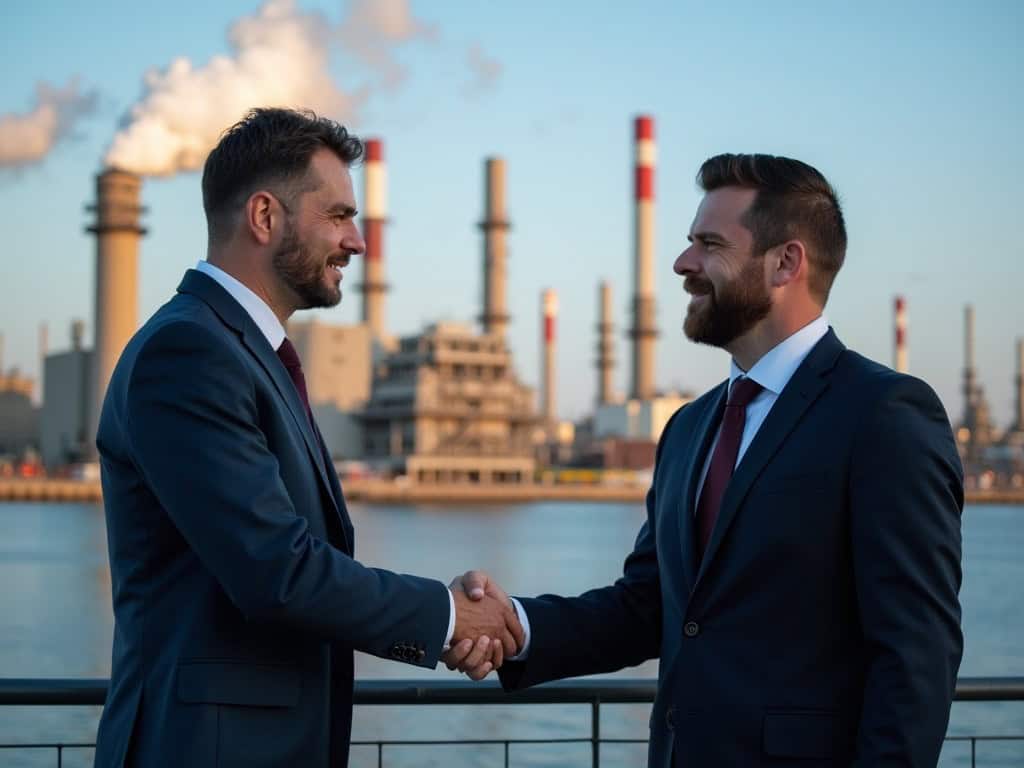 enron power plant shaking hands