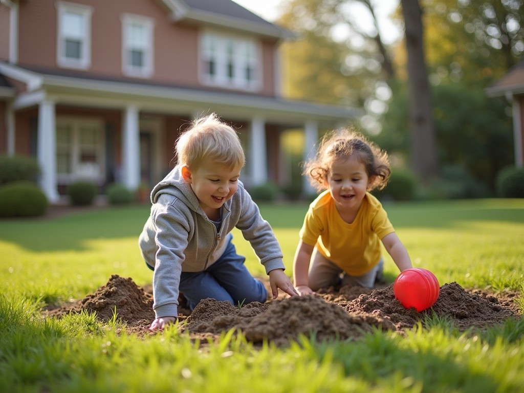 moles yard dirt children