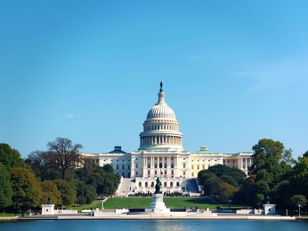 United States Capitol building in Washington, D.C., iconic government landmark with neoclassical architecture.